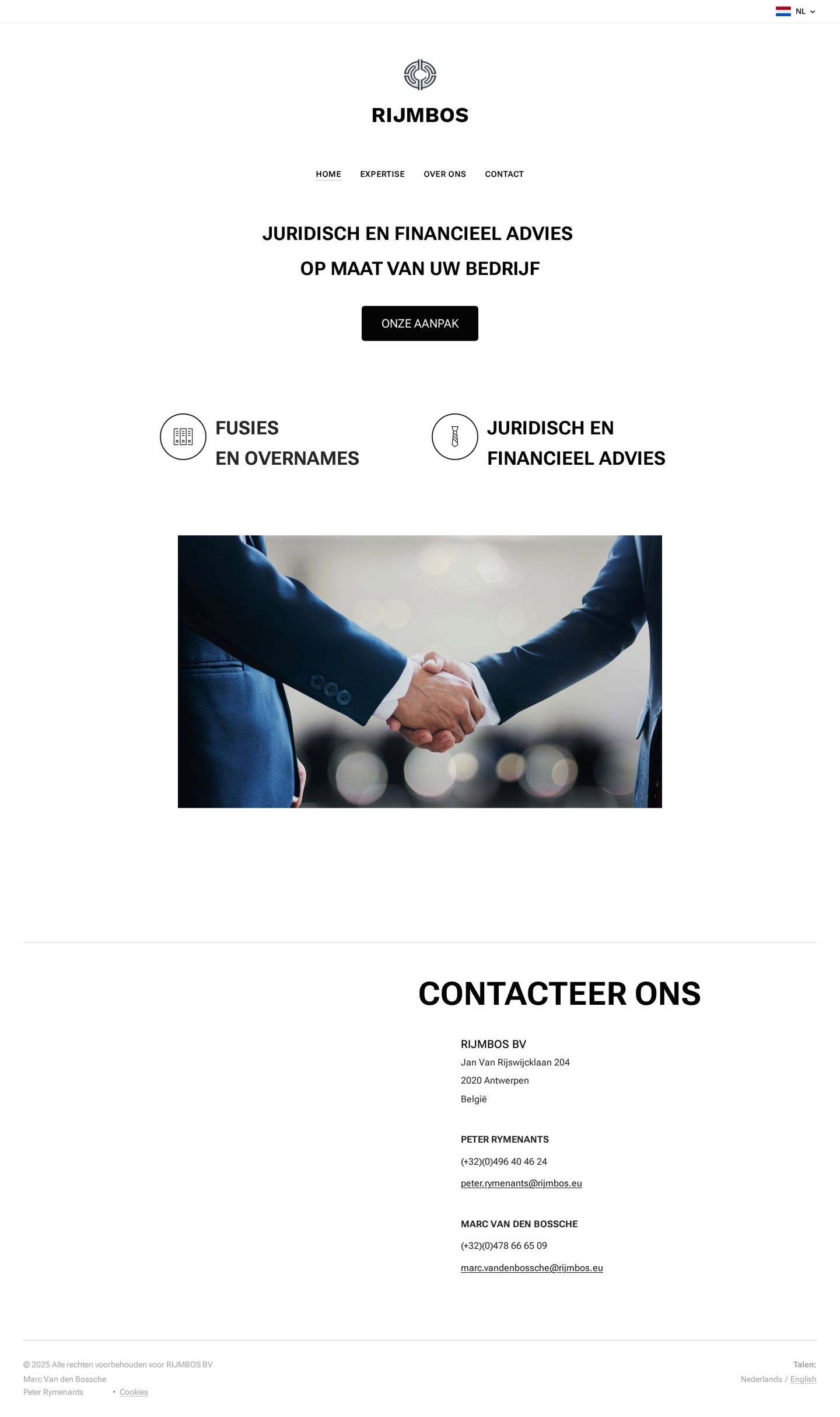 De huidige homepage van rijmbos.be, volledige pagina
